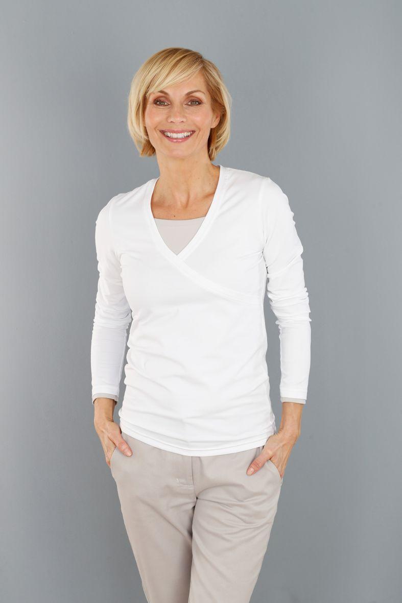 Indra - Weiss - Langarm-Shirt in Wickeloptik