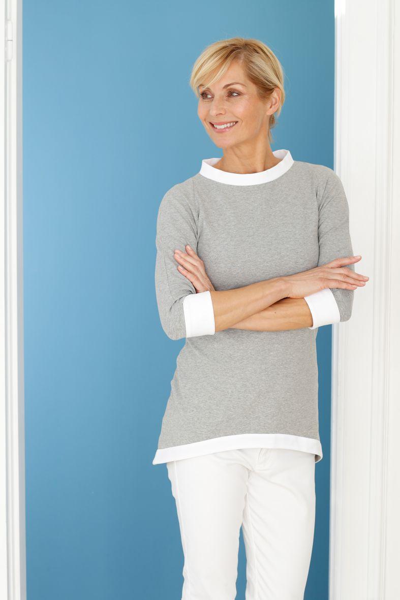 Xenia - Graumelange Weiss - Longshirt